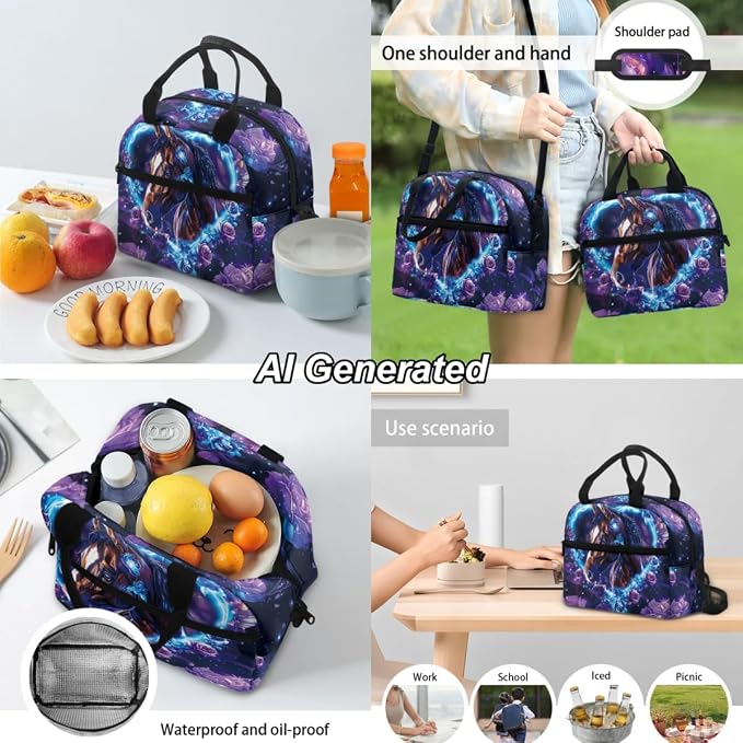 Custom Horse Girls Bookbags Back to School Personalized Backpack Laptop Floral Schoolbag with Lunch Bag and Pencil Box Set 3-in-1 for Teens Girls High School, Purple - Image 4
