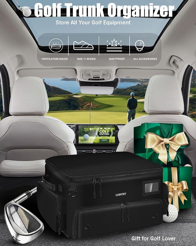 LOINTET Golf Trunk Organizer, Waterproof Car Golf Locker with Separate Ventilated Compartment for 2 Pair Shoes, Golf Storage for Balls, Tees, Cap, Clothes, Gloves, Accessories, Gifts for Men, Women - Image 6