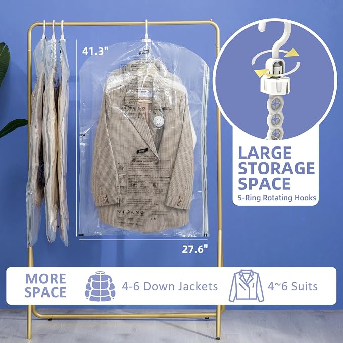 Hanging Vacuum Storage Bags, 4 Pack Short Size 41.3 x27.6 inch, Vacuum Seal Bags for Clothing, Space Saver Garment for Short Clothes, Coats, Suits, Dresses, Closet Oragnization and Storage - Image 2