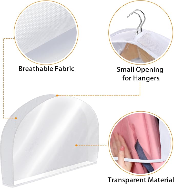 Shoulder Covers for Hanging Clothes (Set of 10) Breathable Garment Dust Covers Clothes Protectors Covers for Closet with 2" Gusset for Suit, Coats, Jackets, Dress - Image 4