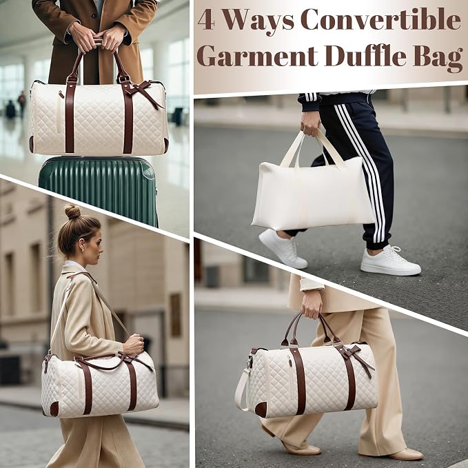 GARPROVM Garment Bags for Travel Women, 3 in 1 Convertible Garment Duffle Bags with Separated Tote Bag, Waterproof Suit Bag Travel Carry On Luggage Weekender Bag for Business Trip, Beige - Image 8