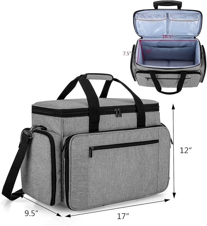 LUXJA Sewing Machine Case with Detachable Dolly, Gray | Rolling Tote with Removable Bottom Pad for Most Standard Sewing Machines, Patented Design - Image 6