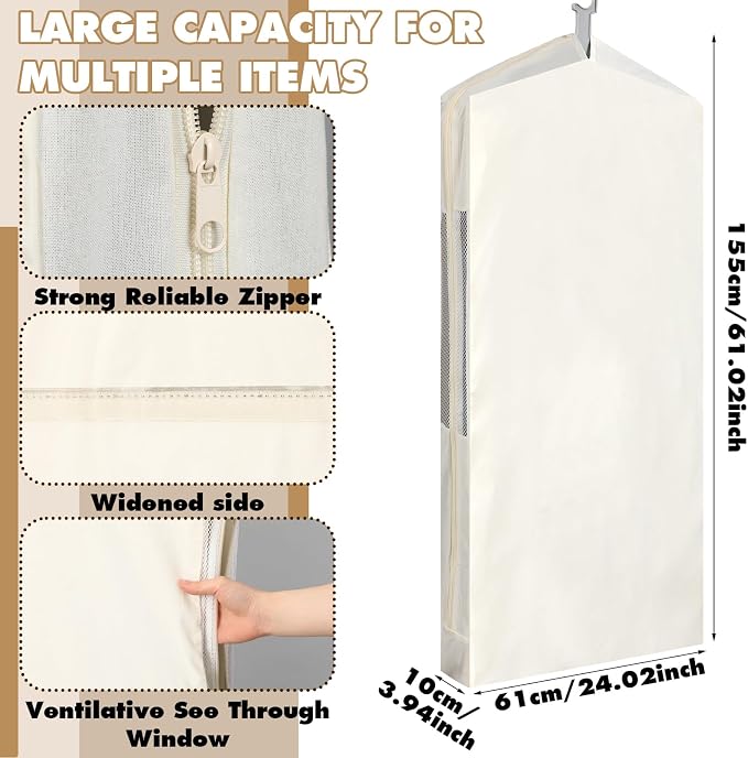 Aliceset 3 Pack Pure Cotton Garment Storage Bag for Hanging Clothes 24 x 61 Inch Breathable Garment Cover Canvas Suit Bags for Closet Storage Short Dresses Suits Gowns - Image 2