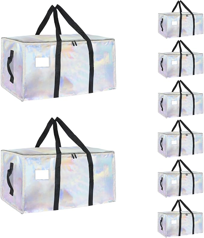 8 Pack-Extra Large Heavy Duty Moving Bags - Waterproof Storage Totes with Handles & Zippers, Foldable for College Dorm, Storage (Shiny Color) by Unknown