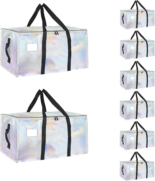 8 Pack-Extra Large Heavy Duty Moving Bags - Waterproof Storage Totes with Handles & Zippers, Foldable for College Dorm, Storage (Shiny Color) by Unknown