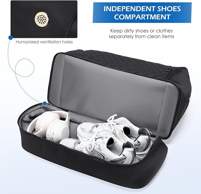 MDODO Travel Duffel Bag for Women Weekender Overnight Carry on Tote with Shoe Compartment Wet Pocket for Business Trips Travel Sports Gym Yoga Hospital, 3 Pcs Set, 43L, Black, Water-Resistant Nylon - Image 4