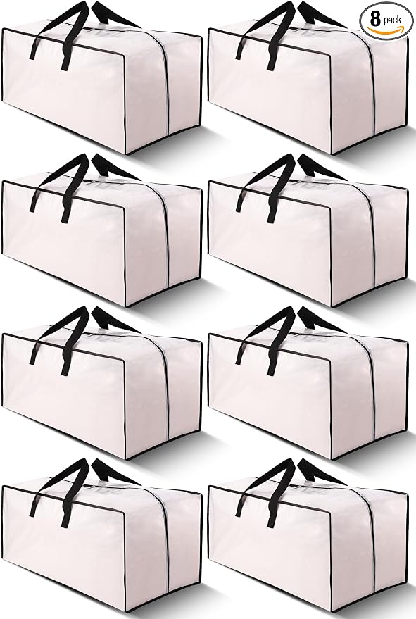 Cosy Family 8 Pack Heavy Duty Extra Large Moving Bags with Backpack Straps - Strong Handles & Zippers, Storage Totes For Space Saving, Fold Flat, Alternative to Moving Box (Set of 8, Clear) by Cosy+Family