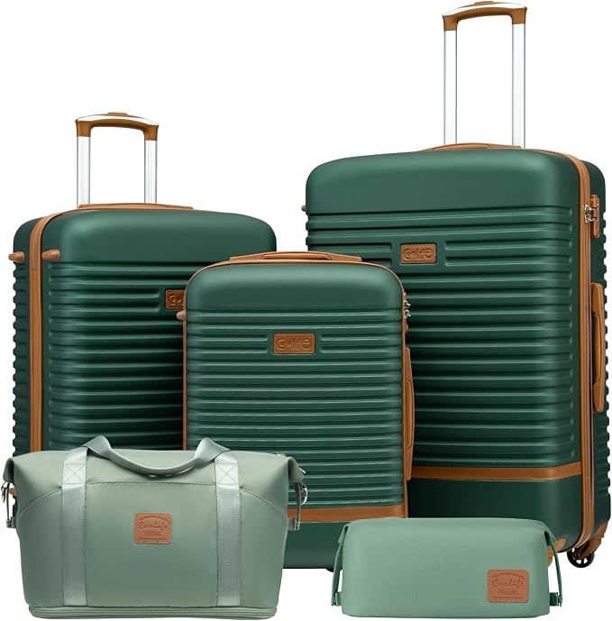 Coolife 5 piece luggage Hardside Set with TSA Lock,Dark Green(DB/TB/20/24/28) by COOLIFE