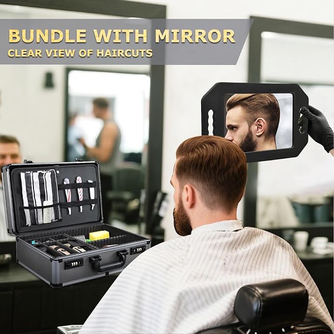 Yueieoun Professional Barber Case with Barber Clipper Tray Organizer, 6 Adjustable Clipper Slots & 8 Shear Holders, Portable Barber Carrying Case for Hair Tools & Supplies with Combo Locks - Image 2