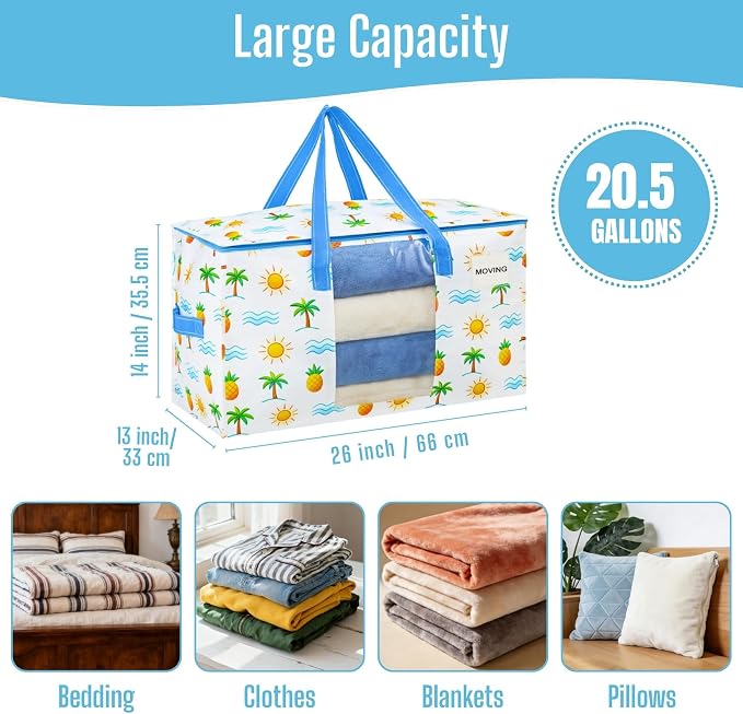 VENO 8 Pack Heavy Duty Moving Bags, Clothes and Comforter Storage Bags with Clear Window, College Dorm Essentials Packing Supplies, Foldable Boxes Alternative (Tropical Island, 8 Pack) - Image 2
