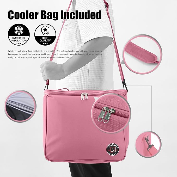 LIBZAKI Oversize 4 in 1 Car Trunk Storage Organizer, Multi Compartment Collapsible Trunk Storage Box with Cooler Bag for Car Truck SUV-Pink - Image 5
