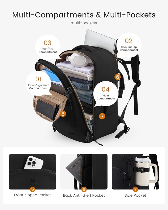 LOVEVOOK 50L Travel Backpack for Women, Airline Approved Carry On Backpack with 2 Packing Cubes, Waterproof Personal Item Bag Fits 17 Inch Laptop, TSA Traveling Essentials Weekender Overnight Backpack - Image 4