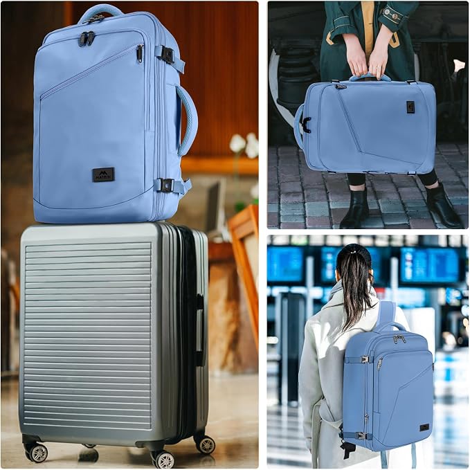 MATEIN Carry on Backpack with Hide Away Shoulder Strap for Travel, Blue | Expandable Big Backpack, Airline Approved, Large Hiking Daypack with 2 Handles, Gifts for Traveler Women - Image 8