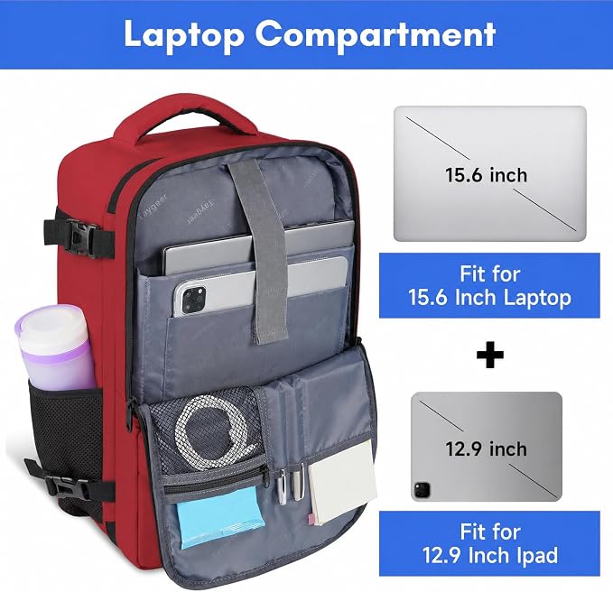 Taygeer 35L Carry on Travel Backpack for Women Men, Personal Item backpack | Travel Backpack with Laptop Compartment & Water Bottle Pocket, Lightweight Work Bag for Weekend Business Hiking, Bright Red - Image 5