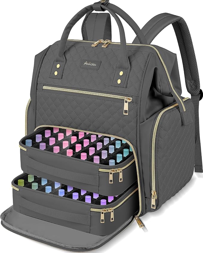 Large Nail Polish Organizer Bag Backpack Holds 70+ Bottles(15ml/0.5 fl.oz) UV Nail Lamp,Nail Organizers and Storage with 2 Removable Pouches Fits Nail Tool,Gift for Manicurist，Grey by Awlcaw
