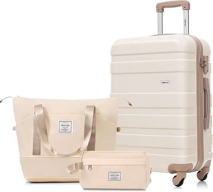 24 Inch Checked Suitcase with TSA Lock Travel Duffel Bag Wet-Dry Toiletry Bag, Golden by Merax