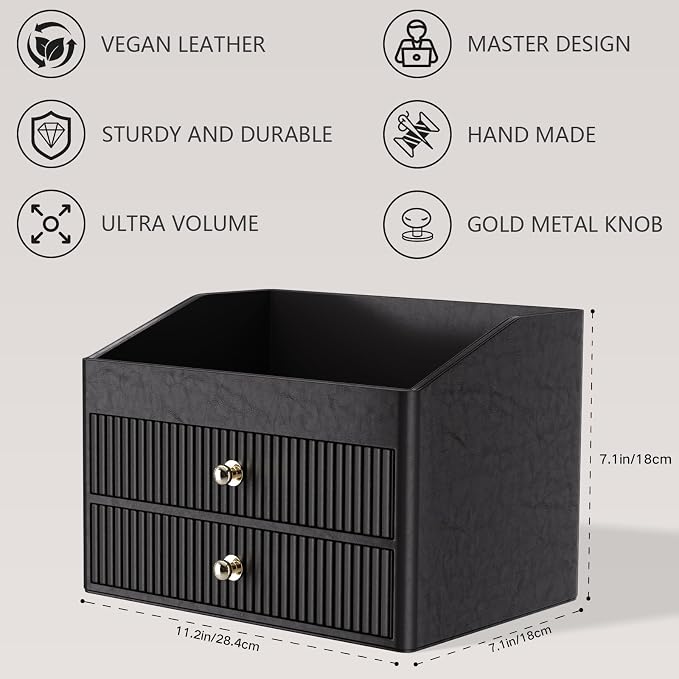 LADSTAG Make up Organizers for Vanity,Leather Makeup organizer for Vanity,Large Capacity Black Vanity Storage for Nail Polish,Bedroom,Bathroom,Gifts for Mom,Unique Gifts for Women - Image 4