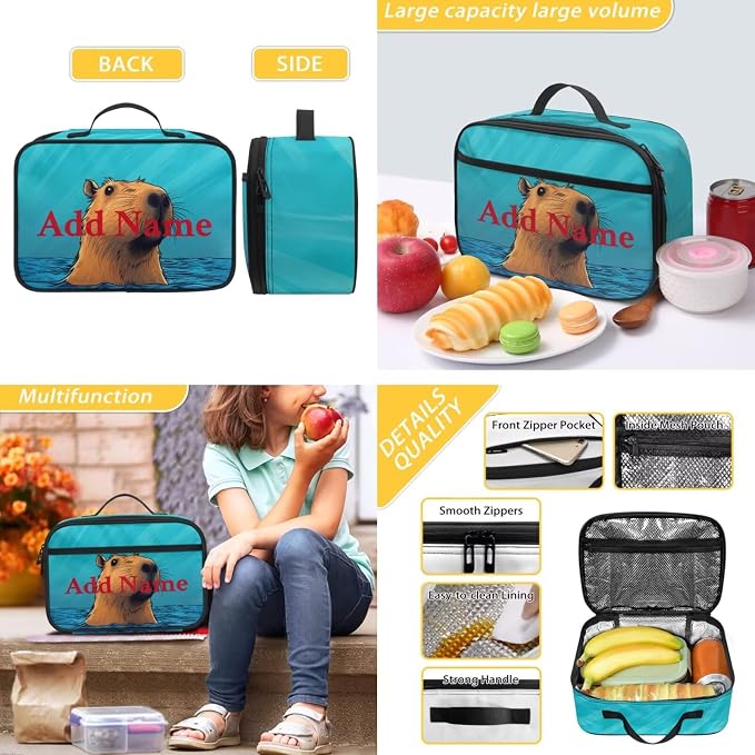 Capybara Customized Name Backpack with Lunch Box and Pencil Case 17 Inch Personalized School Bags for Girls 6-8 Lunchbox Set Add Your Name 2nd Grade Bookbag Lunchbag, 3-in-1 - Image 5
