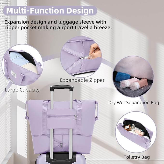 6 Piece Luggage Set Hard Shell - Lavender Expandable Suitcases with Spinner Wheels and Duffel Bags for Family Travel, Durable Carry On Luggage Sets with Lock for Women and Men - Image 3
