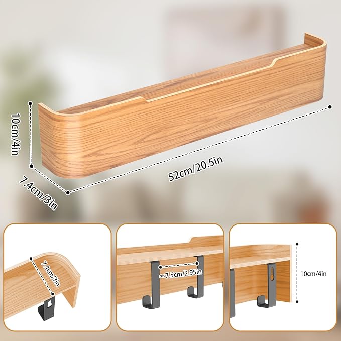 Wall Mounted Coat Rack with Shelf, Wooden Entryway Organizer with Hidden Metal Hooks for Hanging Coats Bags Keys, Modern Floating Shelf for Hallway Bathroom (Oak, 5 Hooks) - Image 3