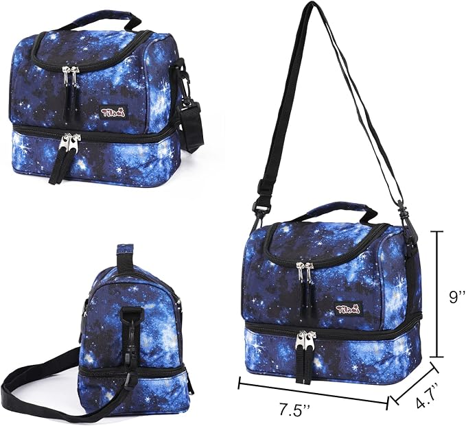 Tilami Rolling Backpack 18 inch Double Handle with Lunch Bag Wheeled Kids Backpack for Girls and Boys, Galaxy Blue - Image 7