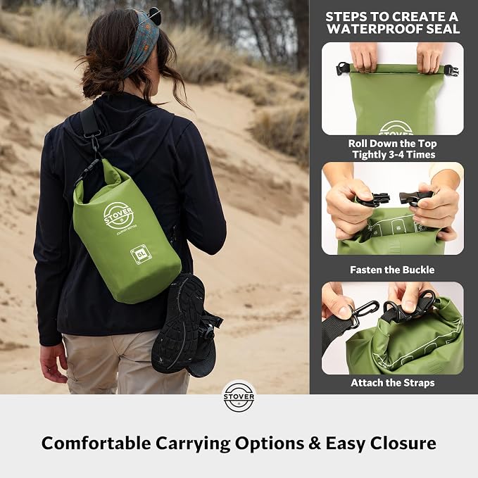STOVER 5/10/25/30/40L Waterproof Dry Bag, Small Lightweight Roll Top Dry Bag Backpack w/Waterproof Phone Case, Kayaking, Travel, Hiking, Fishing, Tubing, Camping, the Beach, Men/Women (Green) - Image 5
