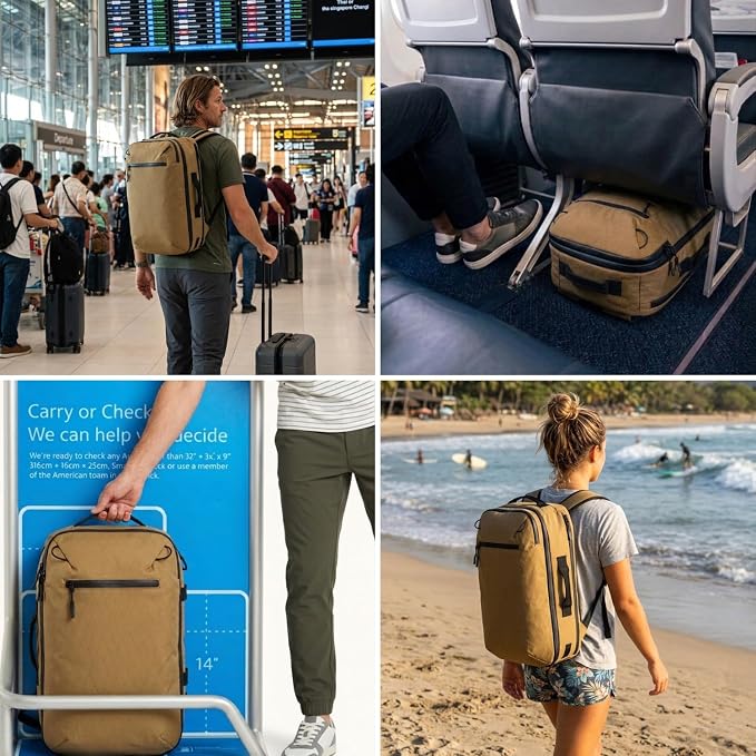 COR Surf Island Hopper TriCor™ Travel Backpack | Ultralight Carry On Backpack for Men & Women, Clamshell Suitcase Opening, Hidden Passport Pockets, Water Resistant, Laptop Travel Bag (28L Desert Sand) | Ultralight Diamond Grid Carry On for Men & Women,... - Image 4