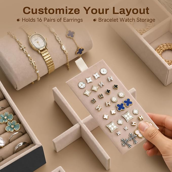 360° Rotating 5‑Drawers Jewelry Box with Top Handle & Glass Window, Spacious Vertical Jewelry Organizer, Jewelry Storage Case, Dustproof & Moisture‑resistant Design, Black - Image 7