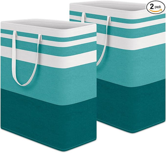 HomeHacks 2-Pack Large Laundry Basket, Waterproof, Freestanding Laundry Hamper, Collapsible Tall Clothes Hamper with Extended Handles for Clothes Toys in the Dorm and Family (Green, 125L) by HomeHacks