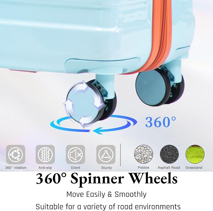 3-Piece Luggage Set 20/24/28’’ Hard-shell with 360° Spinner Wheels, Gradient Color Suitcase with Combination Lock, Lightweight PC Material, (Blue+ Red) - Image 3