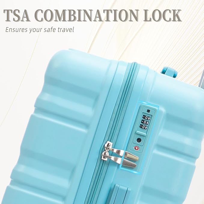 3-Piece Luggage Set 20/24/28'' Hard-shell with 360° Spinner Wheels & Combination Lock, Lightweight ABS Material for Travelling, Blue - Image 5
