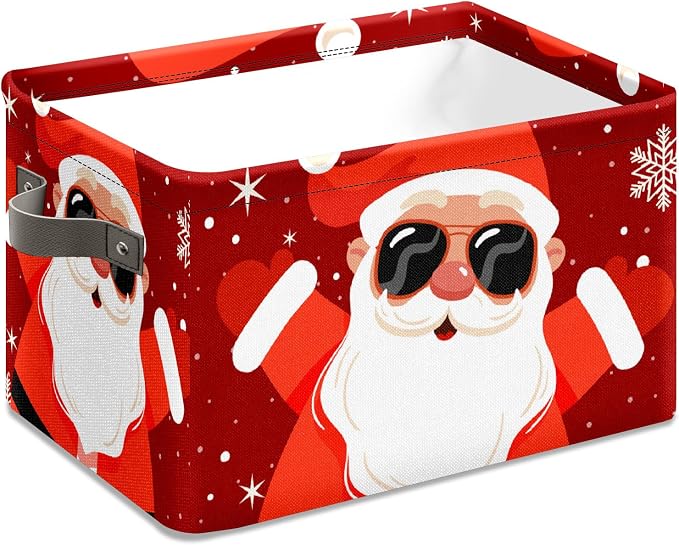 Christmas Baskets Storage Bins with Handles, Decorative Christmas Santa Claus Foldable Cloth Organizer Storage Boxes for Home Office 14 x 10 x 8 - Image 3