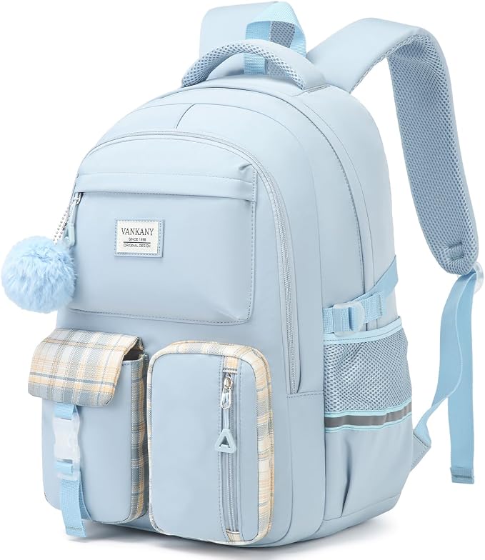Backpack for Girls, 15.6in Laptop School Bag Kids Elementary Middle High College Students Large Bookbags for Teens Mochilas Escolares para Niñas, Blue by VANKANY