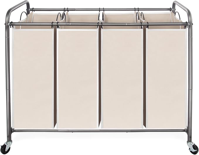 STO STO Laundry Sorter 4 Section, 4 Bag Clothes Hamper, Rolling Laundry Cart Basket with Heavy Duty Lockable Wheels and Removable Bag for Laundry Room, Bedroom, Closet, Beige by STOSTO