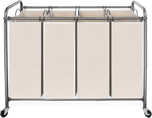 STO STO Laundry Sorter 4 Section, 4 Bag Clothes Hamper, Rolling Laundry Cart Basket with Heavy Duty Lockable Wheels and Removable Bag for Laundry Room, Bedroom, Closet, Beige by STOSTO