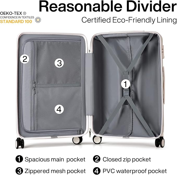 Hanke Luggage Sets 2 piece Carry On Luggage with Wheels PC Hard Shell Suitcases Lightweight Checked Travel Luggage Large Travel Suitcase Woman Men 20/29 Inch(Ivory White) - Image 5