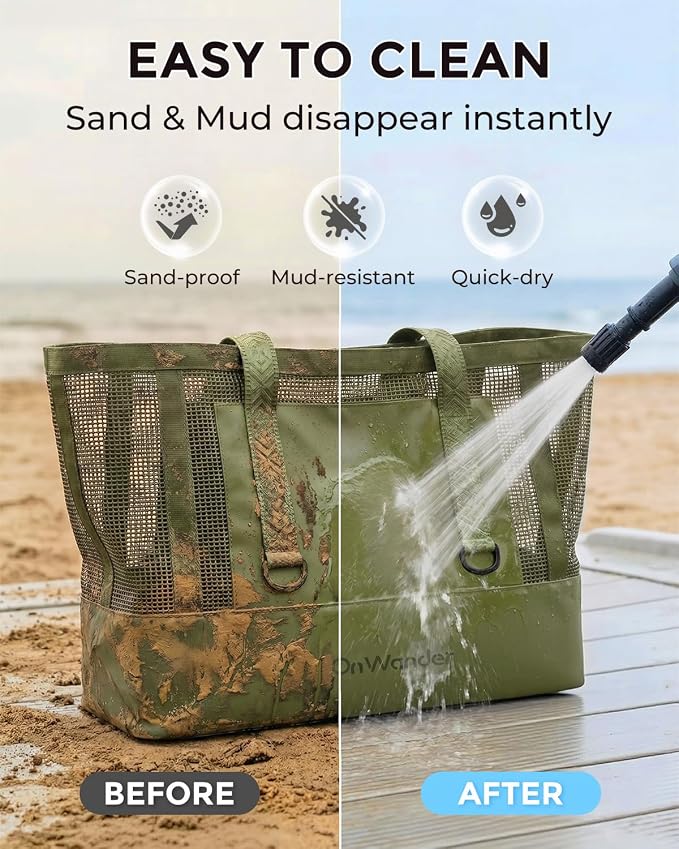 Large Mesh Beach Bag, Waterproof Bottom Tote, Structured Design Waterproof Pocket, Sandproof Pool Bag for Cruise Gym - Image 9