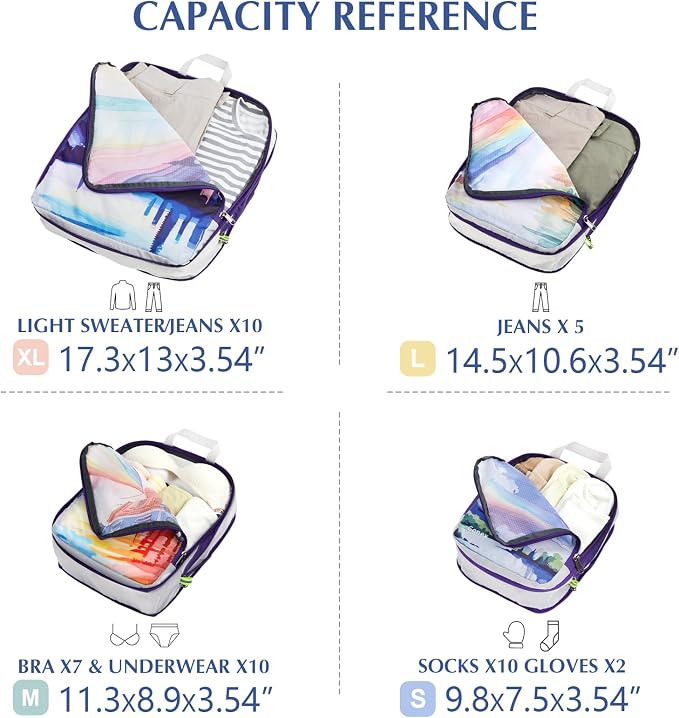 Gonex Compression Packing Cubes, 4pcs Expandable Storage Travel Luggage Bags Organizers, Travel Cubes for Suitcase Carry On (Rainbow) - Image 4