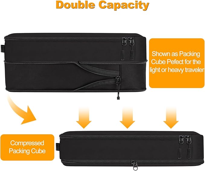 8 Set Compression Packing Cubes for Travel, Waterproof Luggage Organizers, Suitcase Organizer Set for Carry-On & Checked Baggage, Travel Accessories for Men & Women