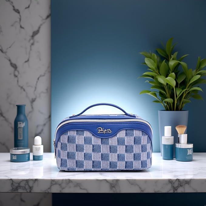 BOYATU Travel Makeup Bag for Women: Large Cosmetic Bag Set of 3 - PU Leather Make up Bag with Compartments - Compact Waterproof Toiletry Bag with Divider & Handle (D-1-Blue) - Image 7