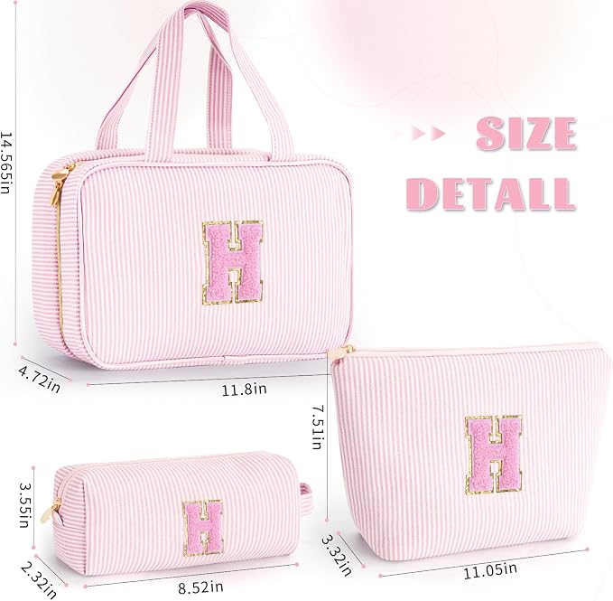 Gifts for Teen Girls Women - Travel Hanging Toiletry Bag & Makeup Bag - Personalized Initial Cosmetic Bag | Birthday Gift for Girl Trendy Stuff - Pink H - Image 6