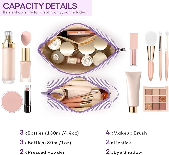 2 PCS Initial Makeup Bags for Women: Cosmetic Bag for Travel Toiletry - Birthday Gifts for 11 12 13 14 15 16 17 18 Years Old Girl Graduation Teacher Gift- Teen Girl Gifts Trendy Stuff - Purple V