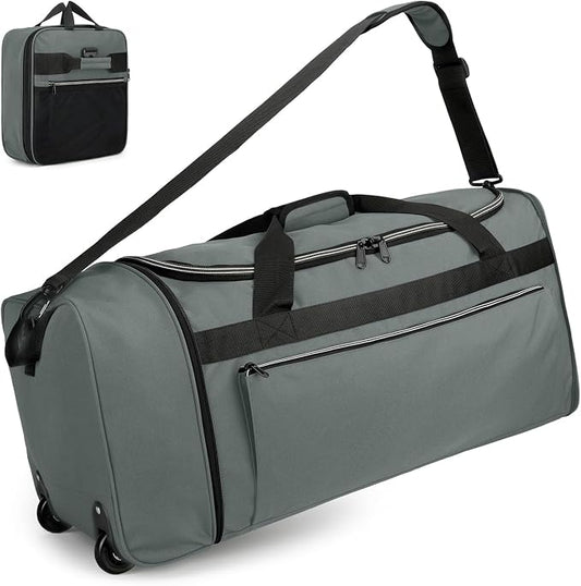 Uarition 70L Foldable Rolling Duffle Bag with Wheels, 28” Large Duffle Bag for Travel, Carry On Luggage Duffel Bag for Traveling/Camping/Moving, Water Resistant, Grey by DUFFEL