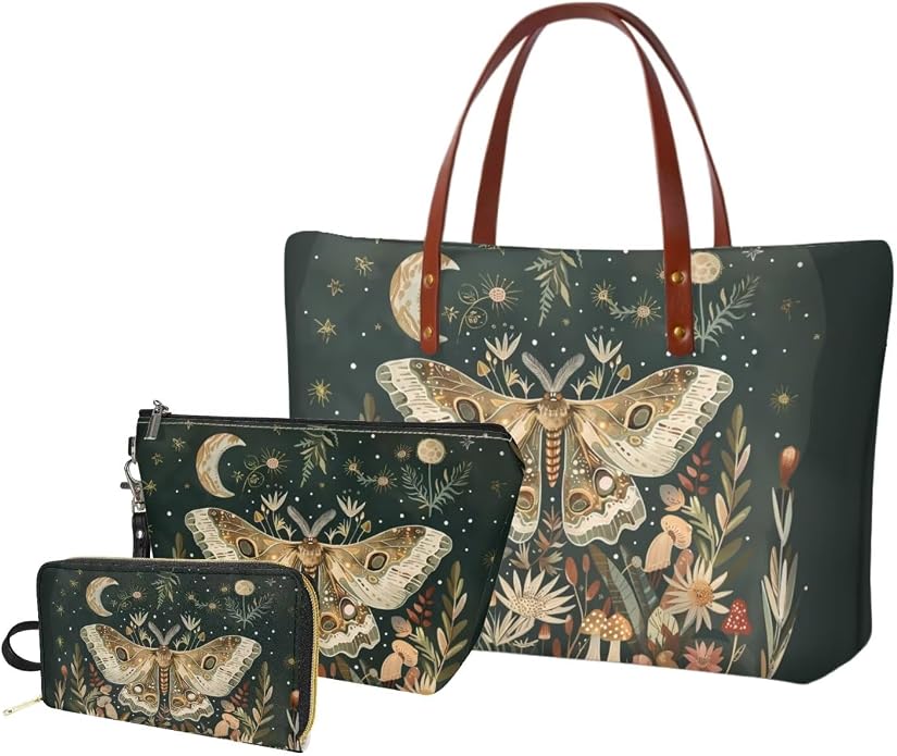GIFTPUZZ Women Tote Bag Women Wallet Portable Cosmetic Bag for Women Bag Set 3 Pack PU Leather Bags with Zipper - Image 8