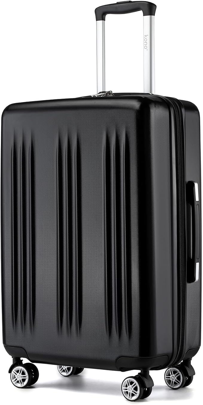 Kono Lightweight 28 Inch Expandable Luggage with Quiet Spinner Wheels TSA Lock, Scratch and Drop Resistant PC+ABS Hardside Durable Large Checked Suitcase, Black by Kono