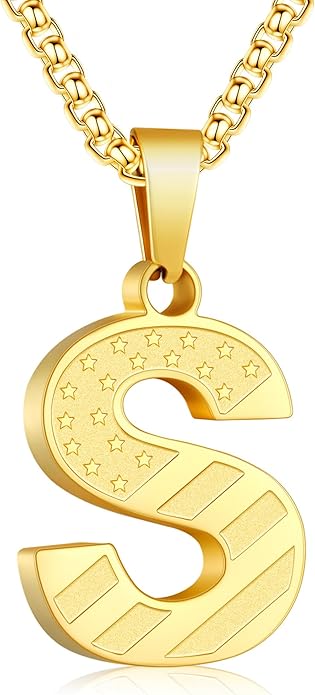 Zocomi Stocking Stuffers Christmas Gift - Initial Necklace Gifts for Men Boys, Stainless Steel American Flag Pendant Jewelry, Christmas Gifts Ideas for Kids Teen Boys