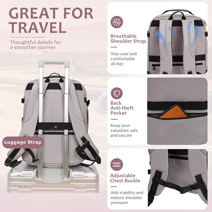 EMPSIGN 40L Travel Backpack for Women & Men | Airline Approved Carry On, TSA Personal Item Bag, Waterproof, Overnight Weekender Essentials, Fits 17" Laptop - Image 5