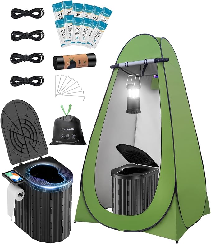 Portable Toilet with Privacy Tent Urine Gel & Leak-Proof Bags, Camping Lantern – Odorless Camping Toilet for Adults & Kids, Outdoor Travel Potty by Unknown
