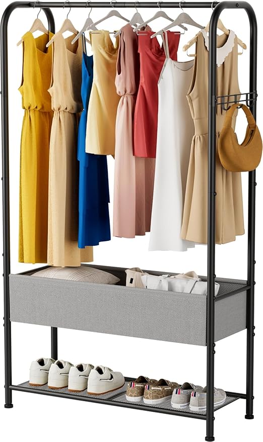 SINGAYE Wardrobe Standing Closet Clothing Rack With Shelf Hanging Clothes | Wardrobe Open Compact Small Metal Garment Hanger Stand Alone Free Standing Black Closet Rack Storage Organizer Heavy Duty by SINGAYE