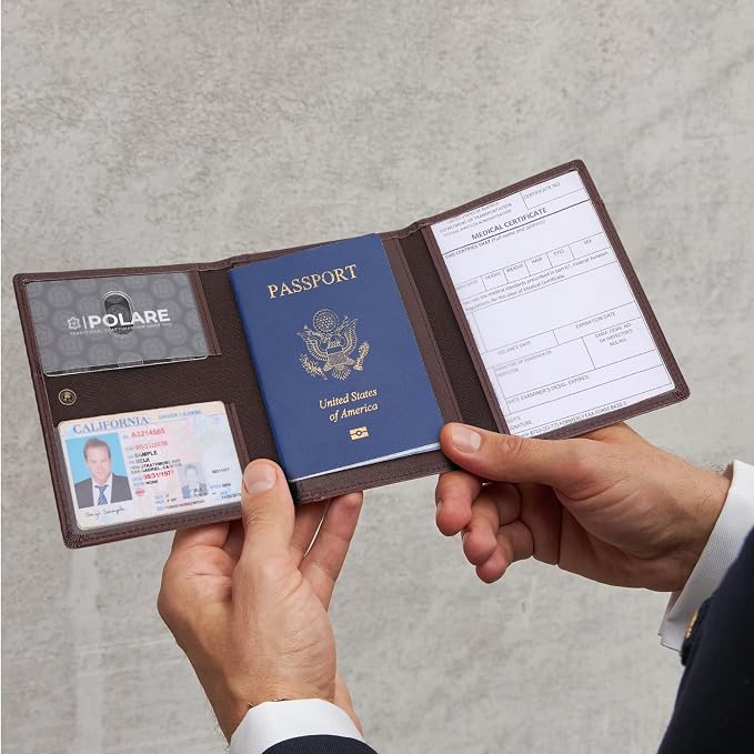 Polare Napa Leather Pilot Wallet Passport Holder RFID Blocking Tri-fold Travel Cover Document Organizer for Aviation Professionals (Coffee) - Image 2